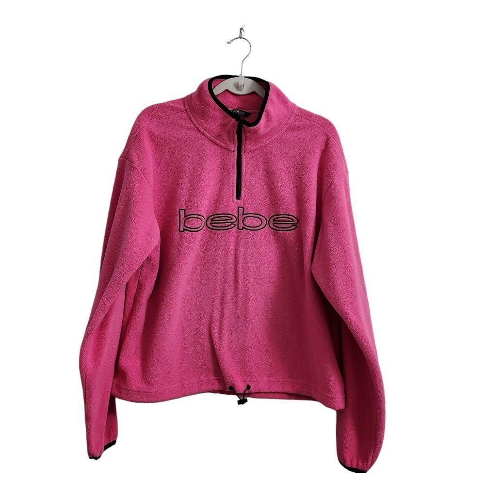 Bebe Sweater Womens Large Pink Fleece 1/4 Zip Mock Neck Outdoor Sport